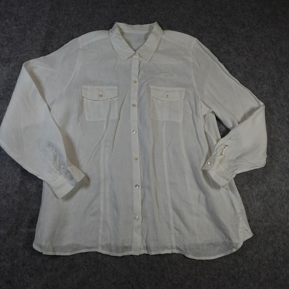 J. Jill Top Womens 1X/2X? White Linen Button Up Shirt Lagenlook Beachy
